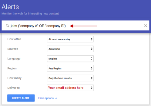 Using Google Alerts for job search