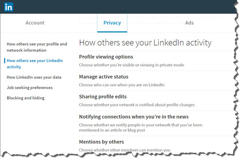 Your visible LinkedIn activities and Profile sections