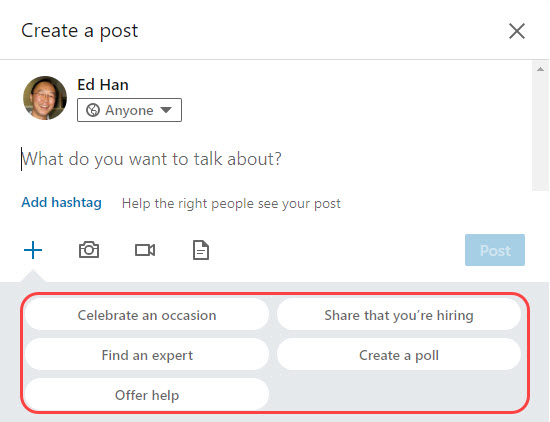 Starting a LinkedIn Post share