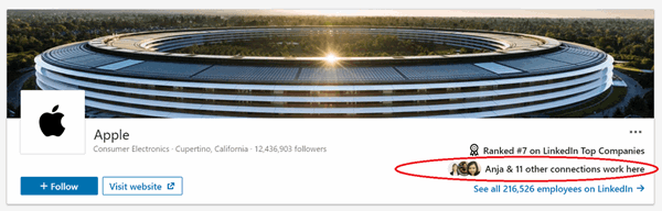 LinkedIn Company Page Connections link