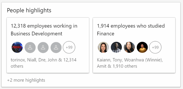 LinkedIn Company Page People Highlights Summary